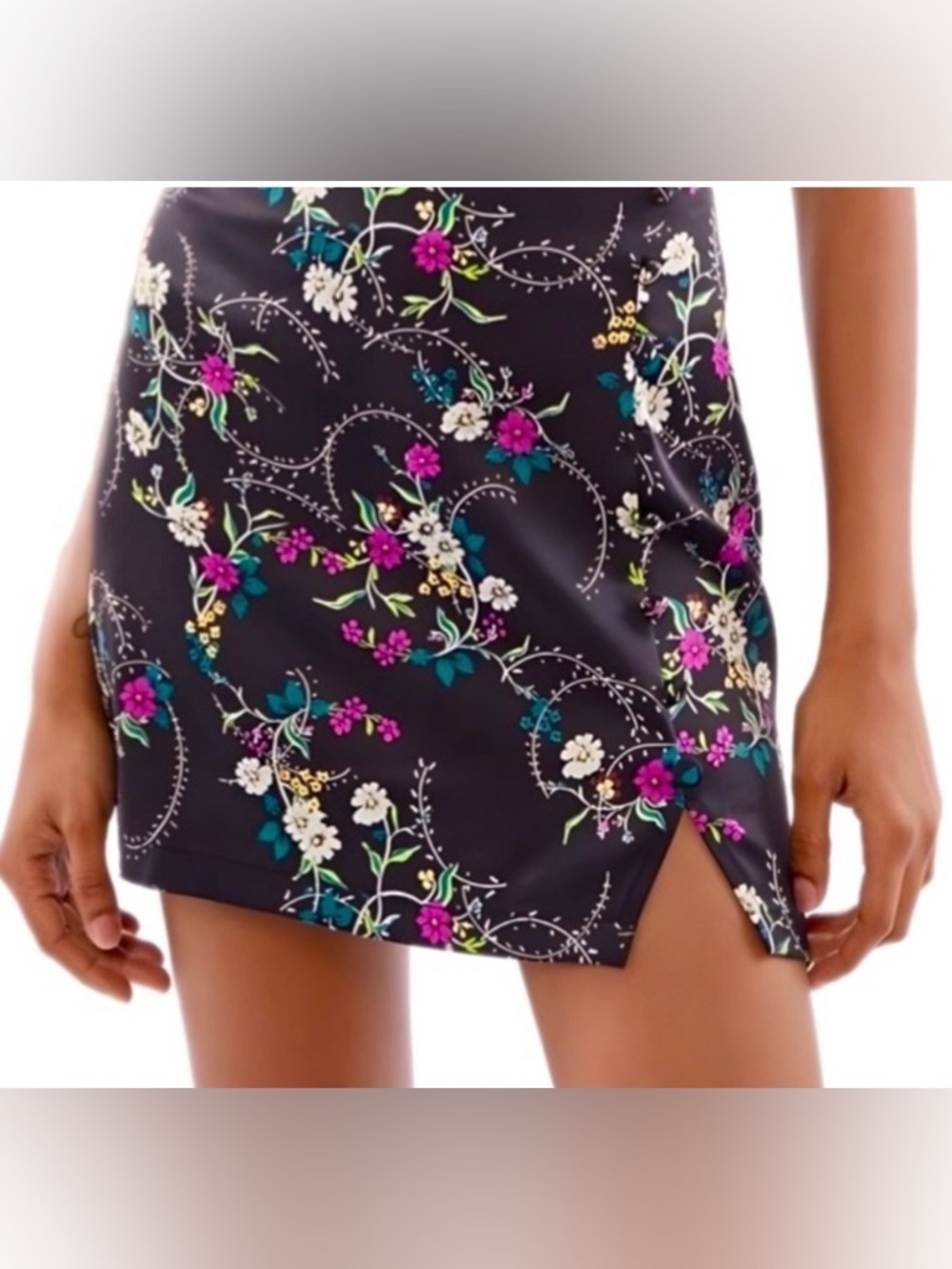 Urban Outfitters Portia Side Button Mini Skirt Black Multi XS